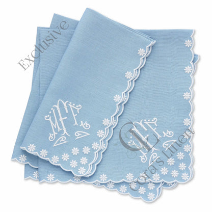 Daisies Scallops Linen Napkins (each)