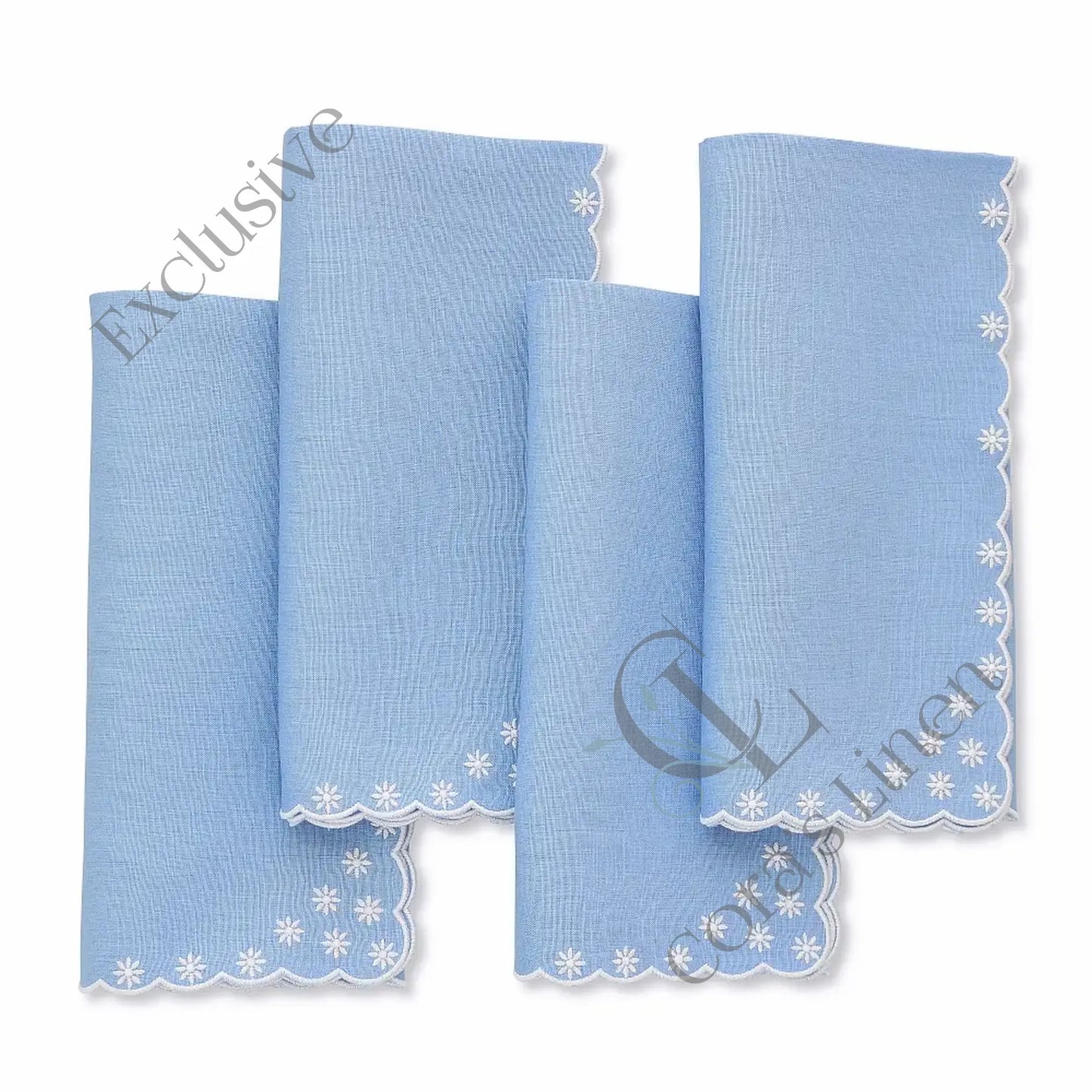 Daisies Scallops Linen Napkins (each)