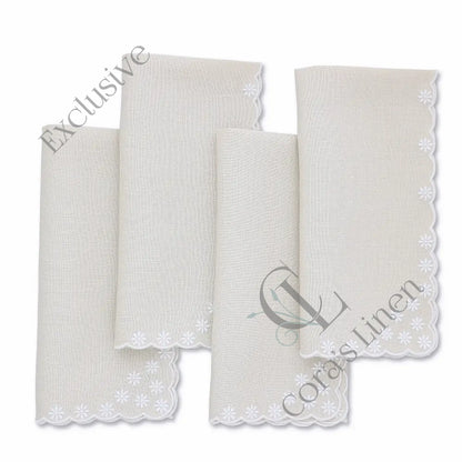 Daisies Scallops Linen Napkins (each)
