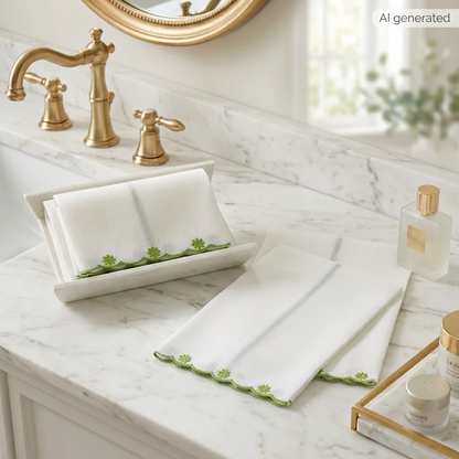 Light Cream Daisies Scalloped Linen Guest Towel (each)