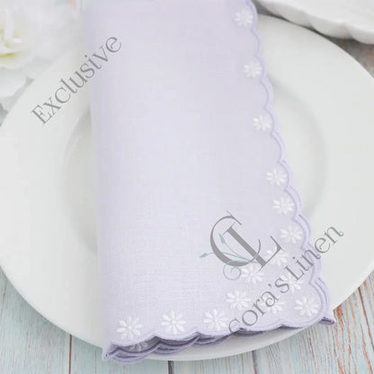 Daisies Scallops Linen Napkins (each)