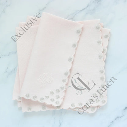 Daisies Scallops Linen Napkins (each)