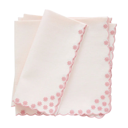 Daisies Scalloped Italian Linen Dinner Napkins (each)