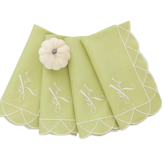 Georgia Green Daisy Scallops Linen Dinner Napkins (each)