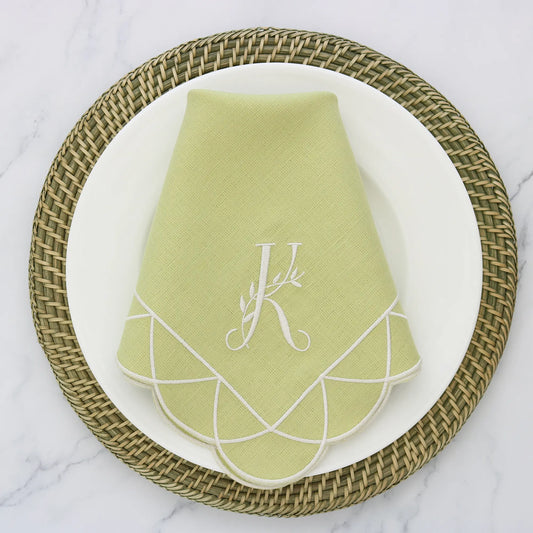 Georgia Green Daisy Scallops Linen Dinner Napkins (each)