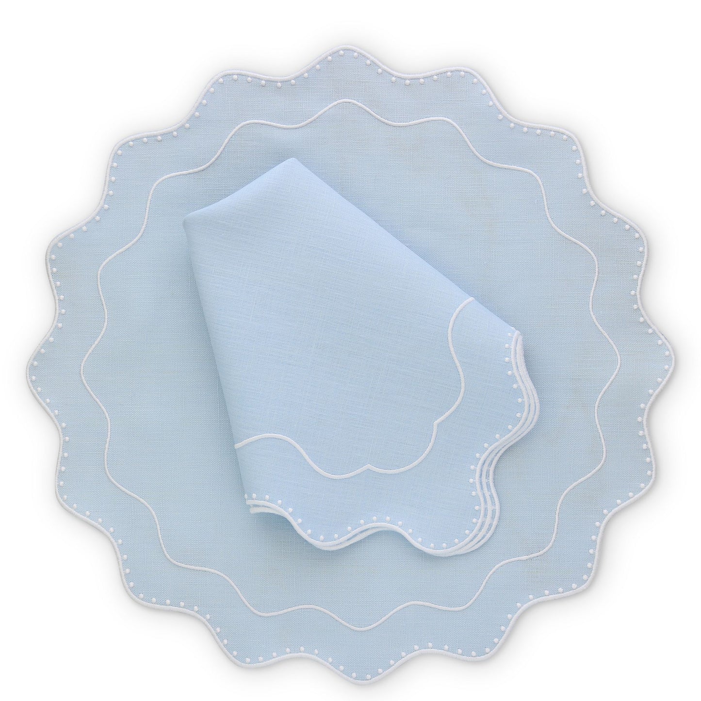 Serviettes en forme de pétoncles à pois bleu bébé Dakota (ensemble de 4)