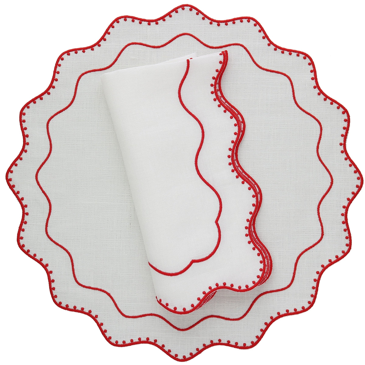 Made to order Dakota Dotted Scallops Linen Napkins and Placemats (set of 4)