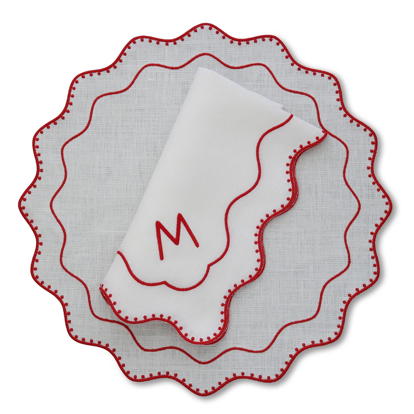 Made to order Dakota Dotted Scallops Linen Napkins and Placemats (set of 4)