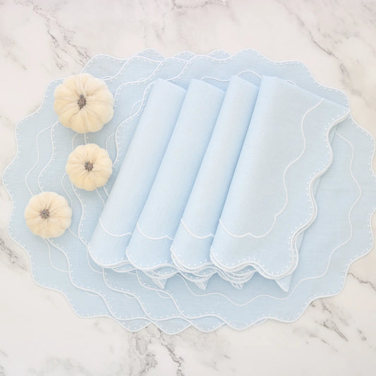 Dakota Dotted Scallops Linen Dinner Napkins and Placemats (each)