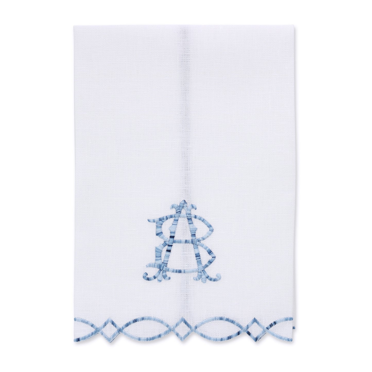 Asciugamano ospite in lino bianco con bordo moderno blu cineserie (ciascuno)