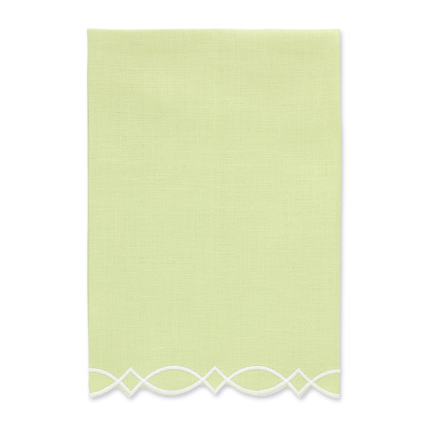 Modern Embroidered Edge Avocado Green / Cream Linen Guest Towel (each)