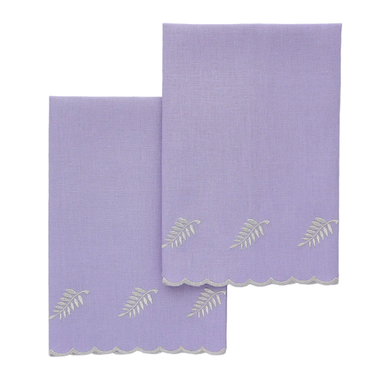 Lavender / Silver Fern Motif Scalloped Linen Guest Towel (each)