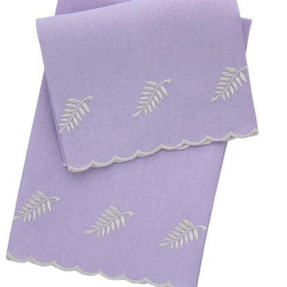 Lavender / Silver Fern Motif Scalloped Linen Guest Towel (each)