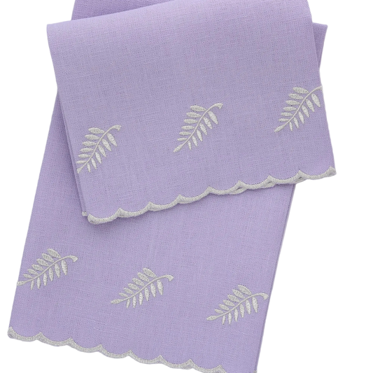 Lavender / Silver Fern Motif Scalloped Linen Guest Towel (each)