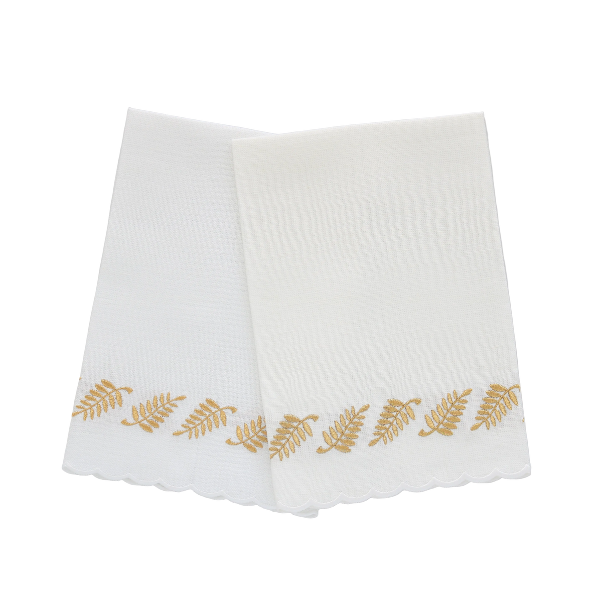 White Fern Scalloped Linen Guest Towel (each)