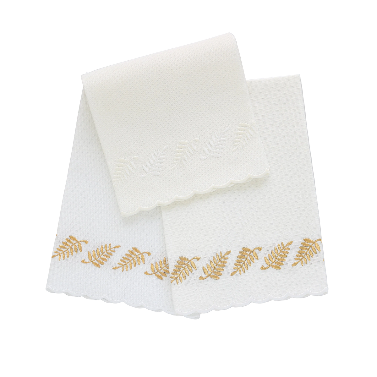 White Fern Scalloped Linen Guest Towel (each)