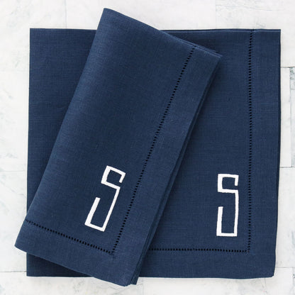 Serviettes de table en lin ajouré bleu marine (ensemble de 4)