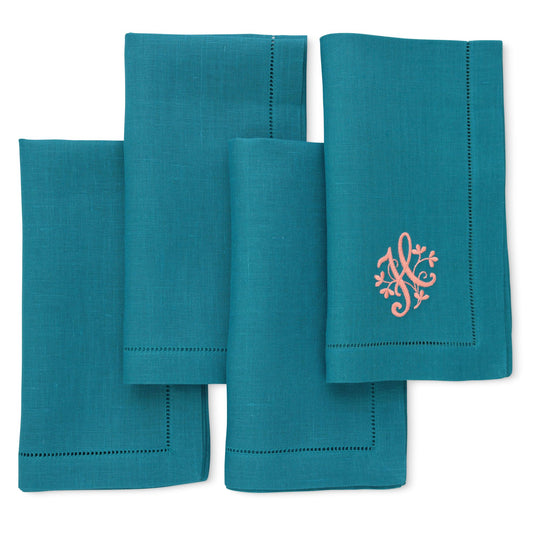 Serviettes de table en lin ajouré bleu sarcelle (ensemble de 4)