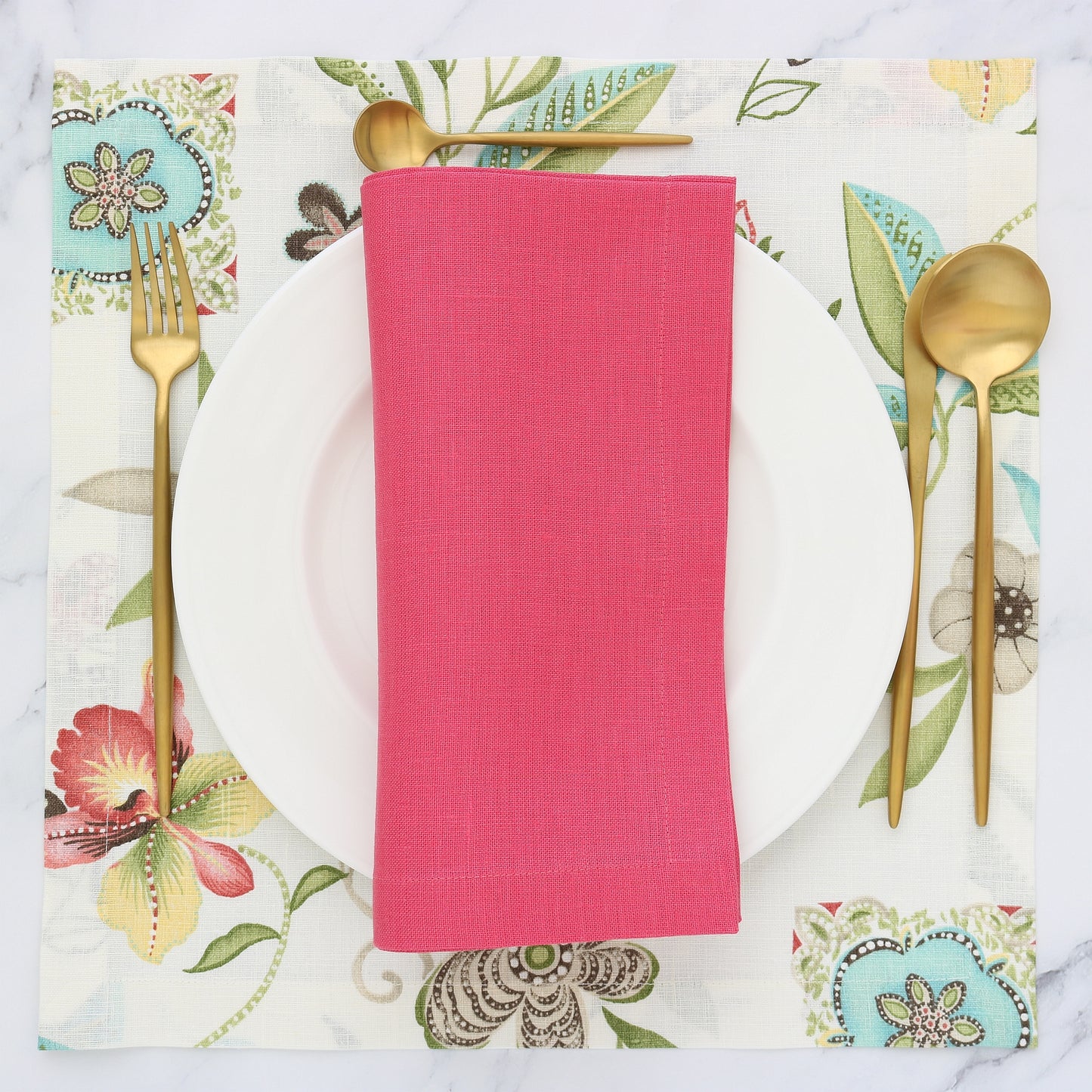 Pink and Aqua floral print linen placemats (set of 4)