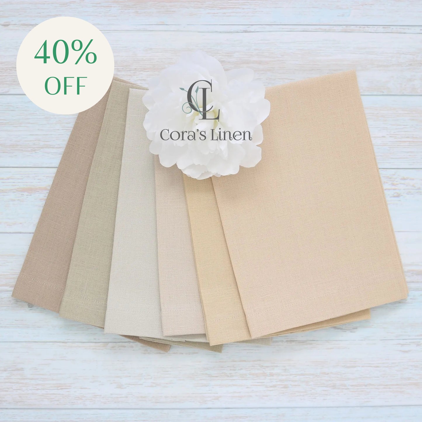 BEIGE tones Plain Hem Linen Guest Towels (each)
