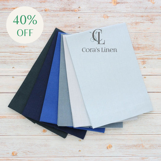 BLUE tones Plain Hem Linen Guest Towels (each)