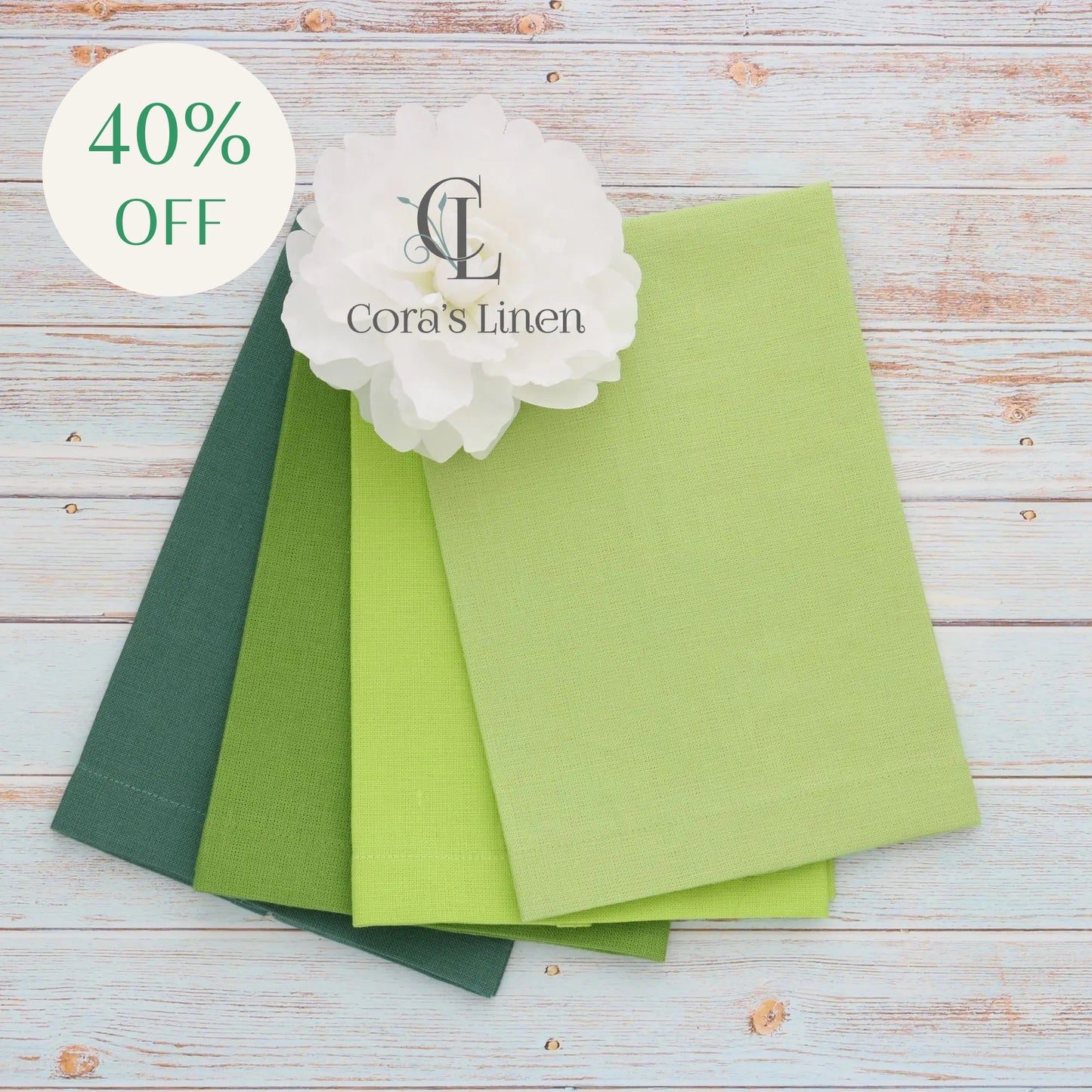 Cool GREEN tones Plain Hem Linen Guest Towels (each)