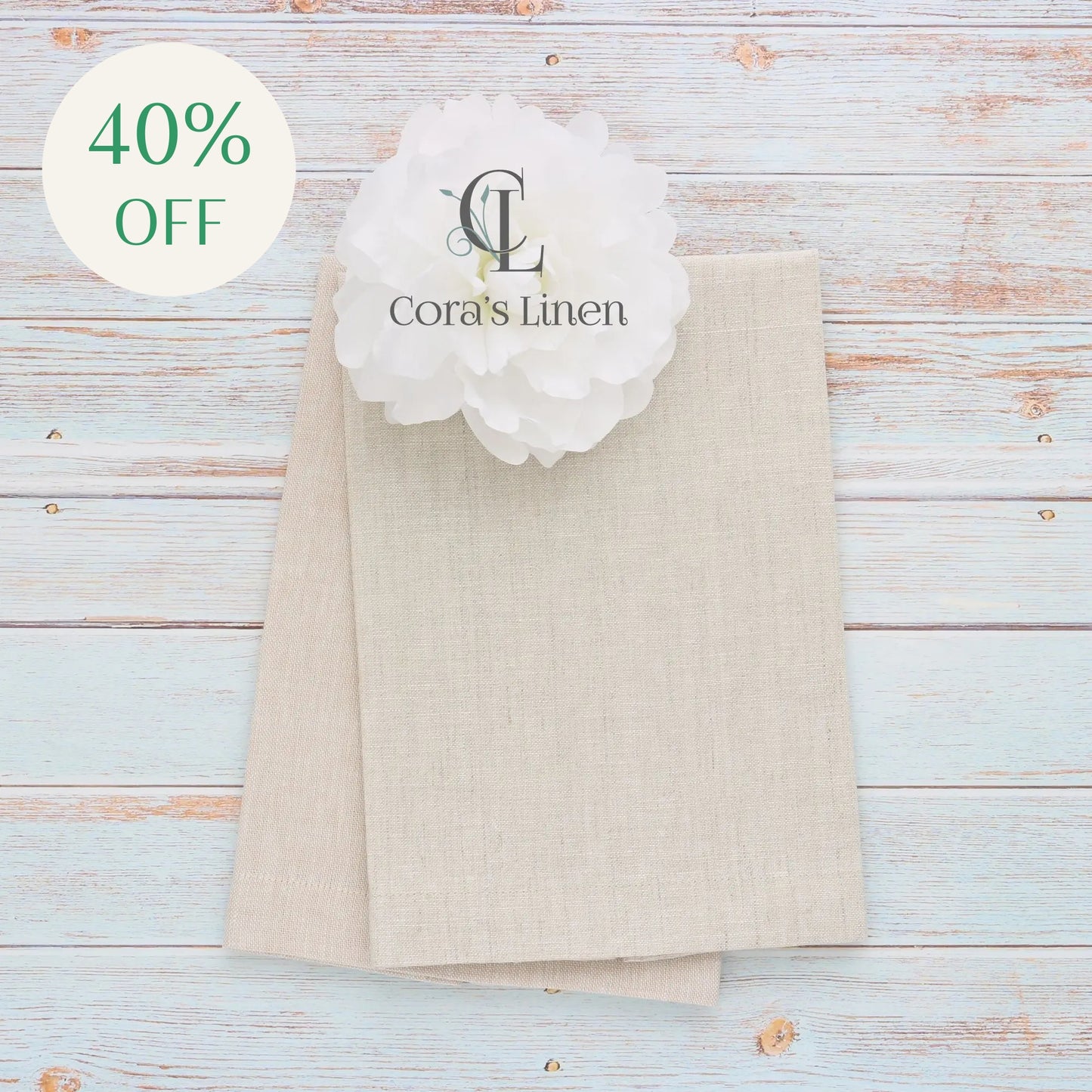 NATURAL tones Plain Hem Linen Guest Towels (each)