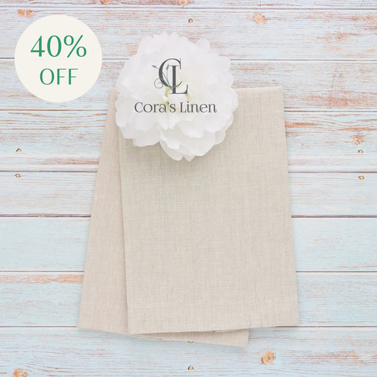 NATURAL tones Plain Hem Linen Guest Towels (each)