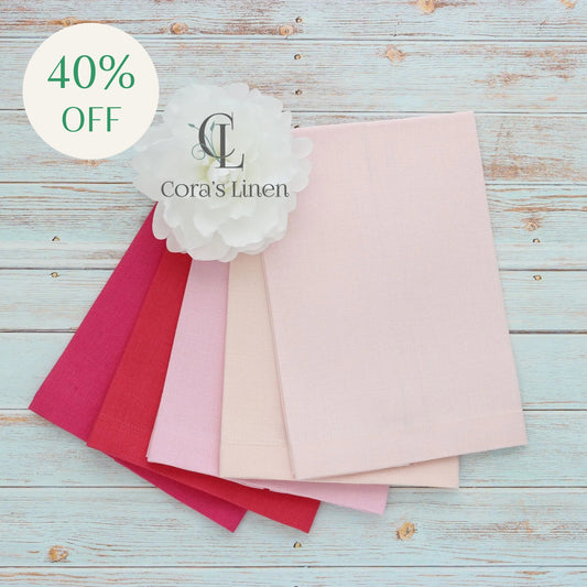 PINK tones Plain Hem Linen Guest Towels (each)
