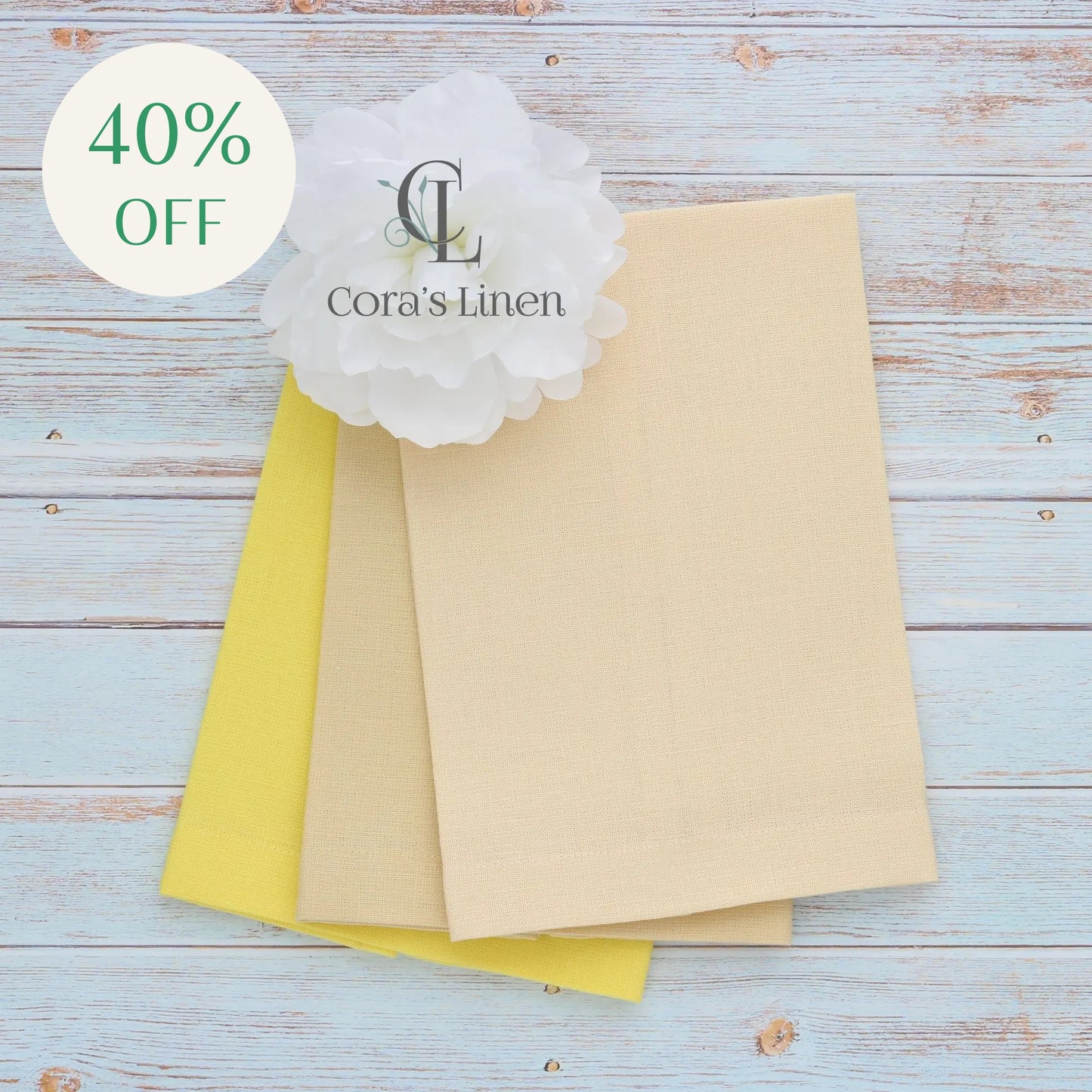 YELLOW tones Plain Hem Linen Guest Towels (each)