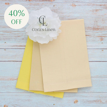 YELLOW tones Plain Hem Linen Guest Towels (each)