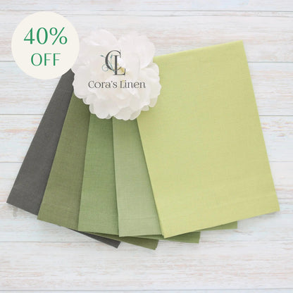 Dark Warm GREEN tones Plain Hem Linen Guest Towels (each)