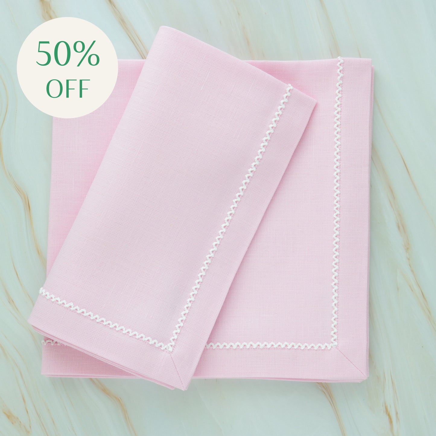 Candy Pink Linen Dinner Napkins with Inverted White Picot Trim (each)