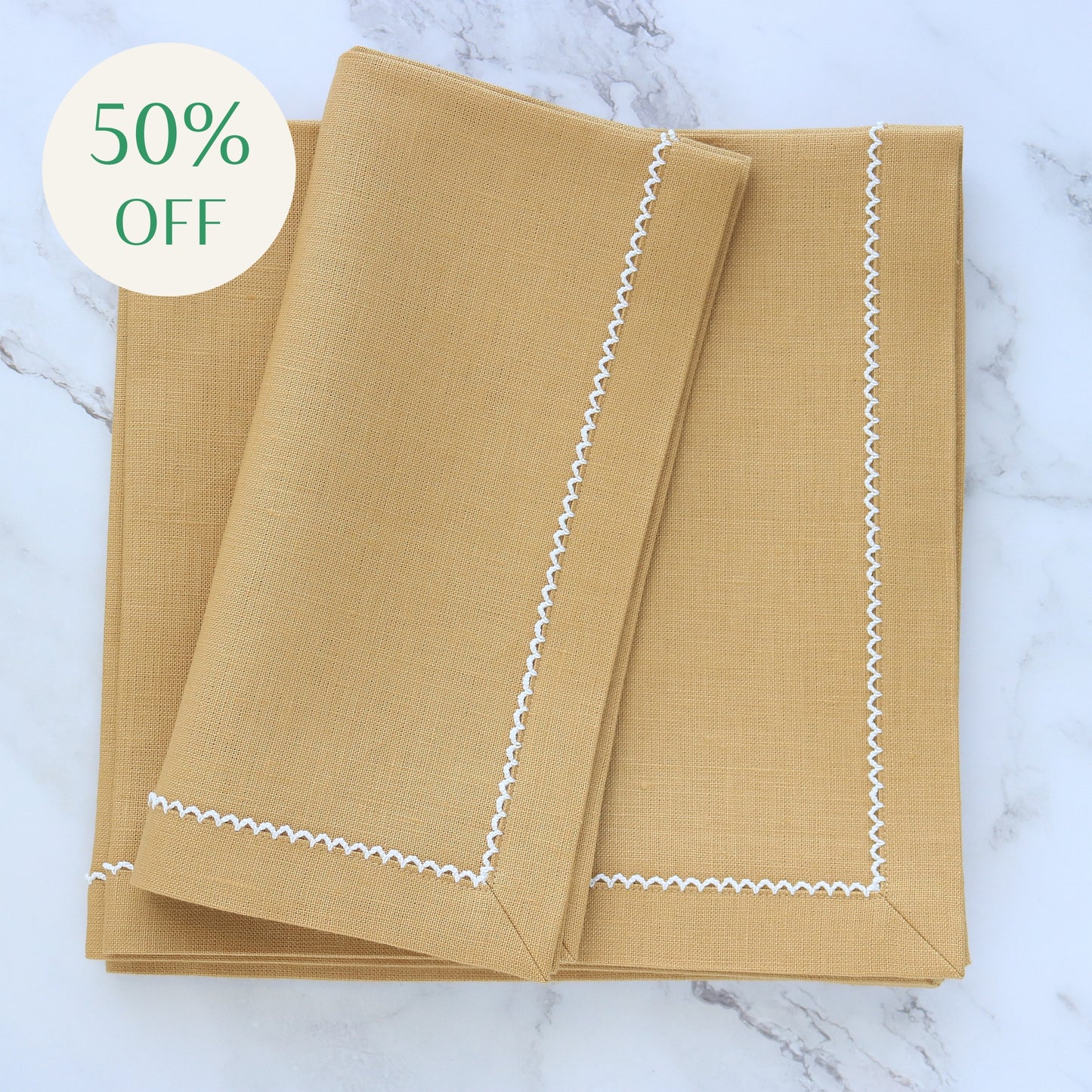 Cappuccino Linen Dinner Napkins with Inverted White Picot Trim (each)