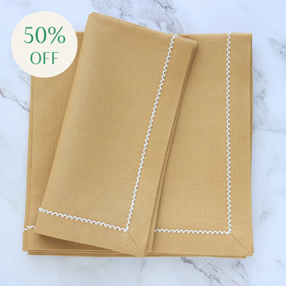 Cappuccino Linen Dinner Napkins with Inverted White Picot Trim (each)