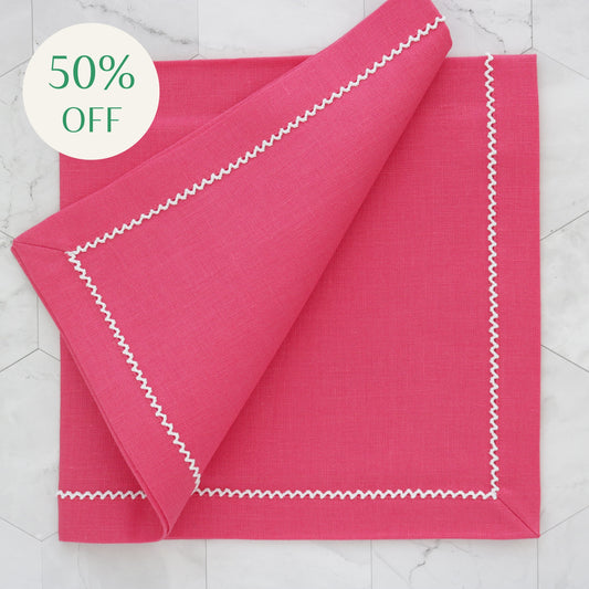Lipstick Pink Linen Dinner Napkins with Inverted White Picot Trim (each)
