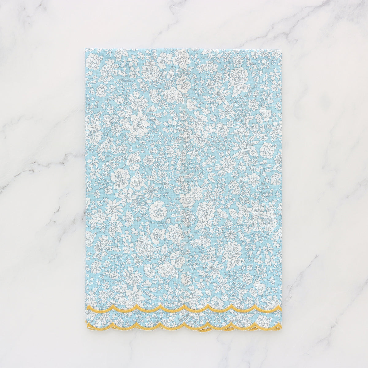 liberty london lasenby emily belle blue sky aurora double scalloped guest towel in yellow