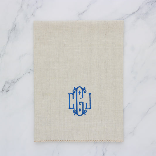Light Oatmeal Linen Guest Towels with Natural Picot