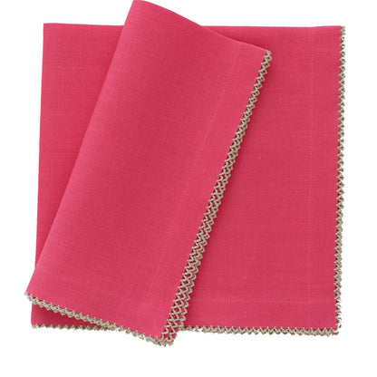 Serviettes de table en lin rouge à lèvres avec bordure Safari Picot (lot de 4)