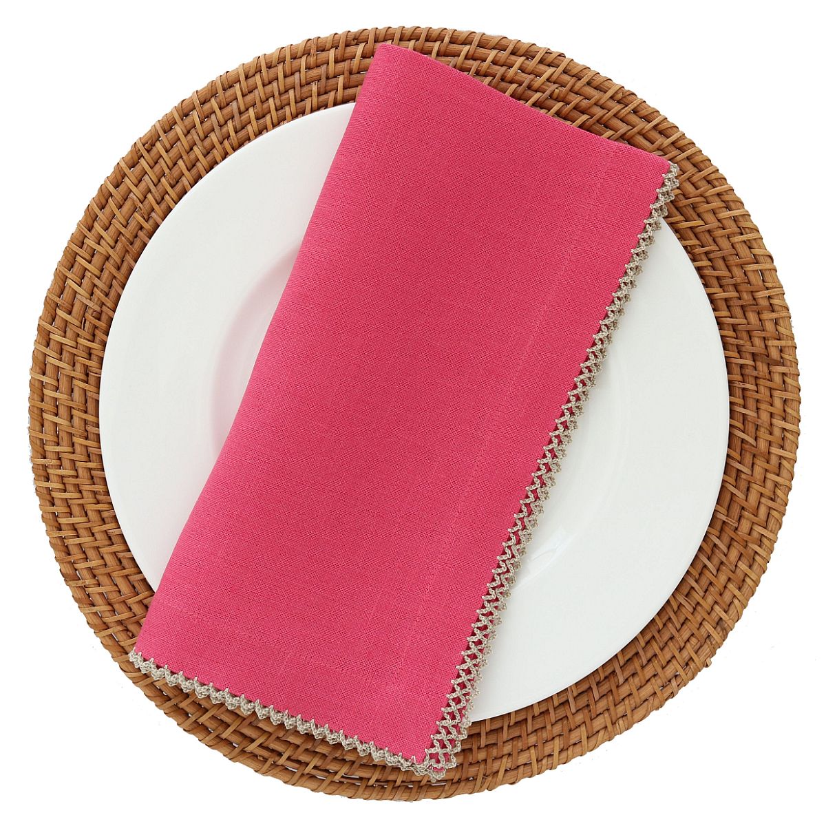 Serviettes de table en lin rouge à lèvres avec bordure Safari Picot (lot de 4)