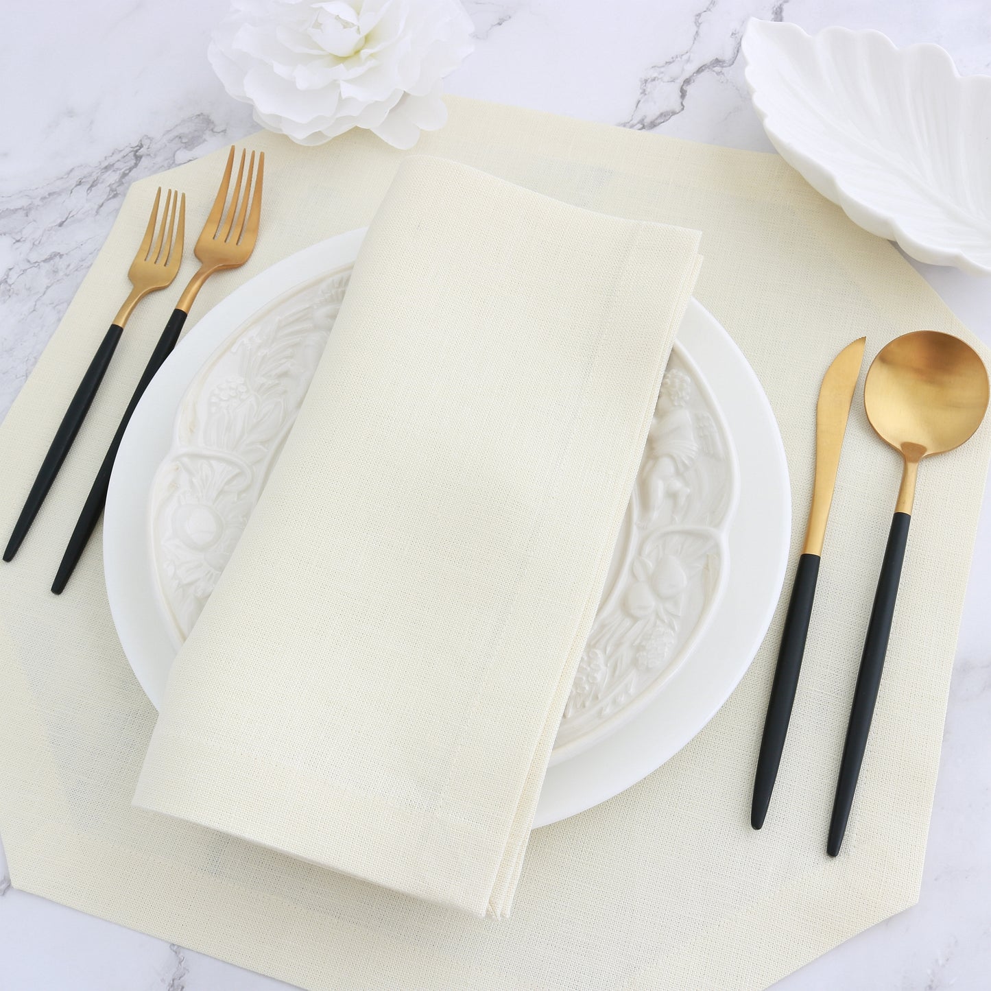 cream napkin with matching octagonal placemat