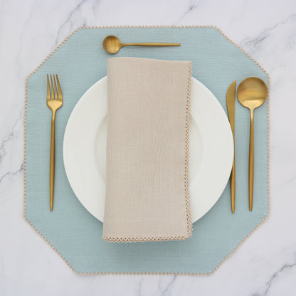 Tan Linen Dinner Napkins with Natural Picot Trim (set of 4)