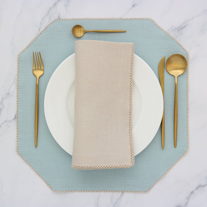 Tan Linen Dinner Napkins with Natural Picot Trim (each)