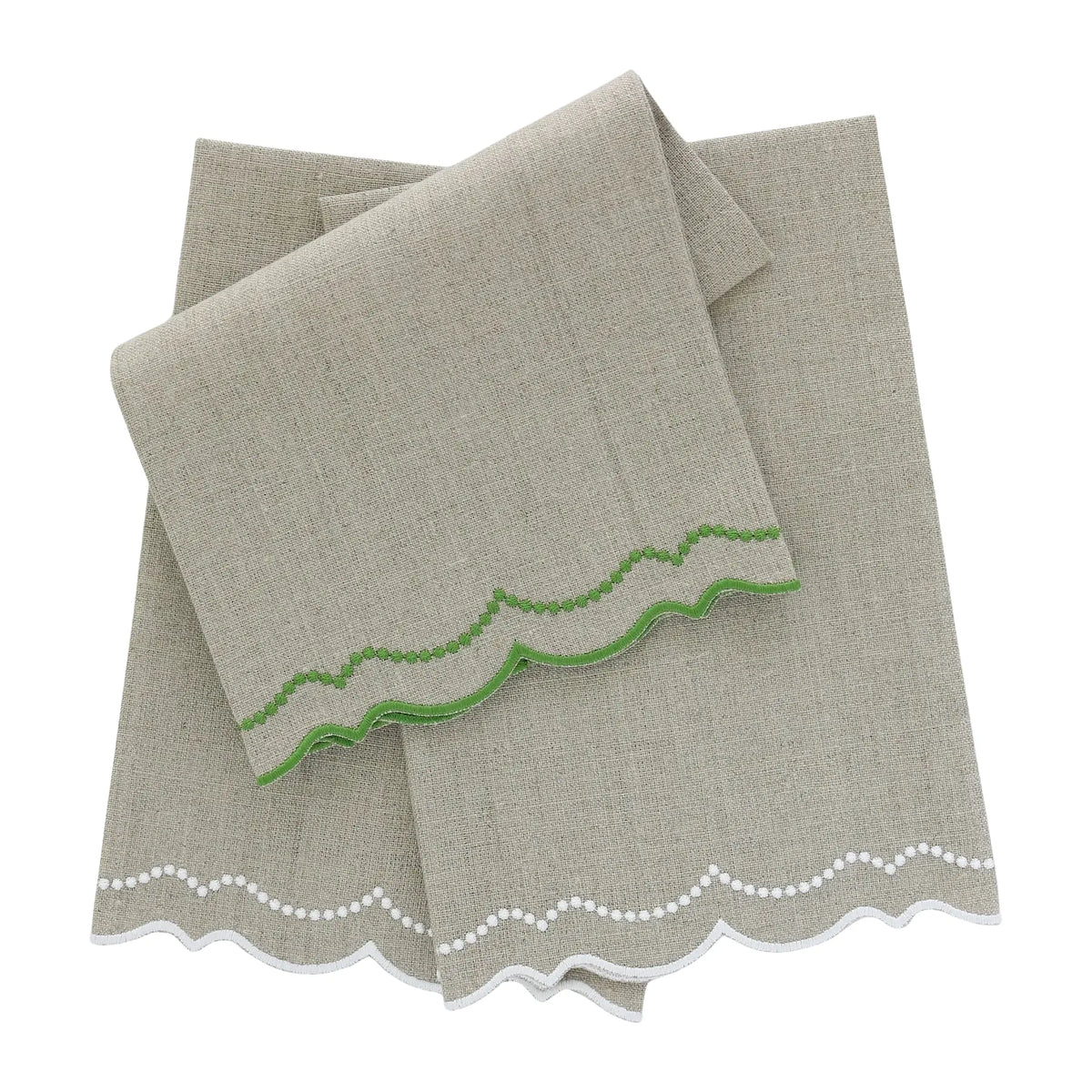 Dark Natural Olivia Dotted Scalloped Linen Guest Towel (each)