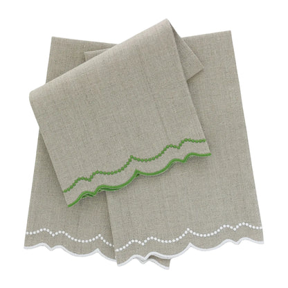 Dark Natural Olivia Dotted Scalloped Linen Guest Towel (each)