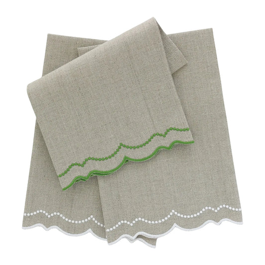 Dark Natural Olivia Dotted Scalloped Linen Guest Towel (each)