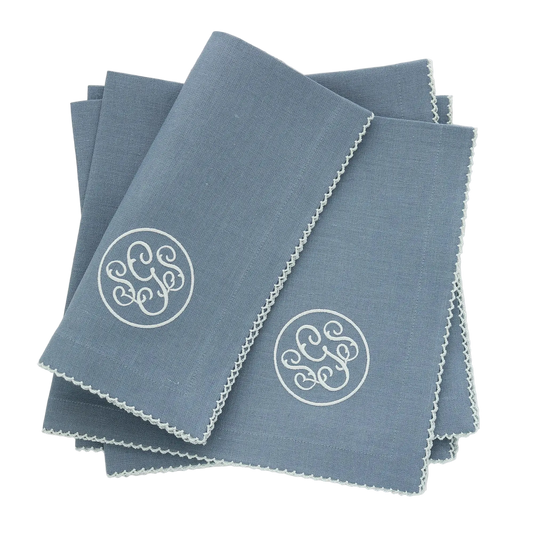 Bluestone Linen Dinner Napkins with Picot Trim (each)