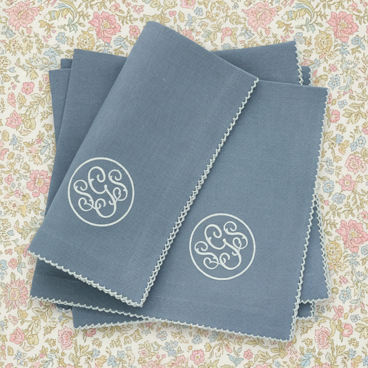 Bluestone Linen Dinner Napkins with Picot Trim (each)