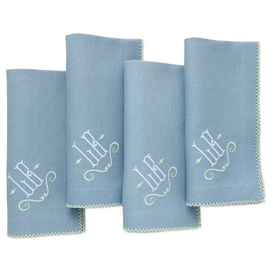 Denim Blue Linen Dinner Napkins with Picot Trim (each)