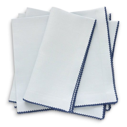 Ice Blue Linen Dinner Napkins with Picot Trim (each)